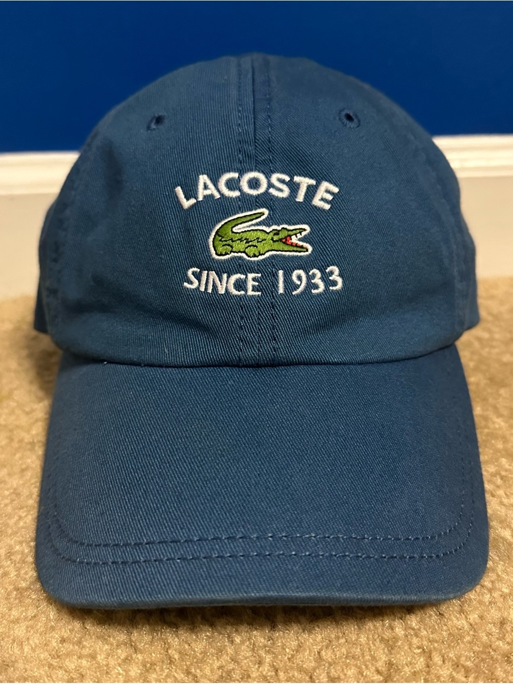 Lacoste Since 1933 Hat Cap Adjustable Blue Striped Strapback Logo